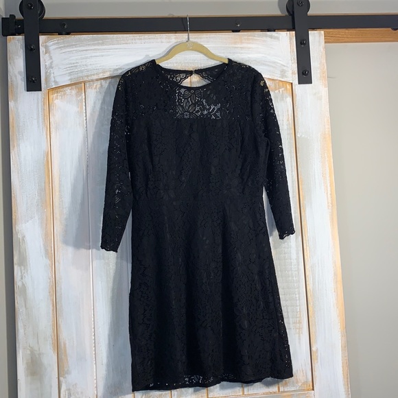 🖤LOFT Black Floral Lace Cut Out Back Dress🖤 - Picture 1 of 8